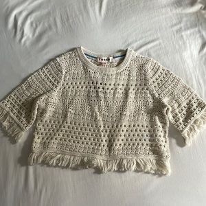 Boden Knitted Boho Cream Fringe Top